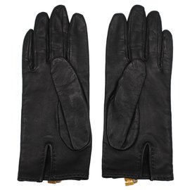 Hermès-Hermès Black Lambskin Gloves-Black