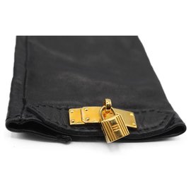 Hermès-Hermès Black Lambskin Gloves-Black