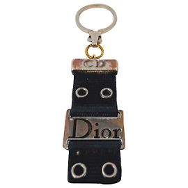 Christian Dior Street Keyring Black Canvas Black Silvery