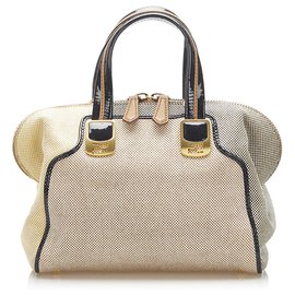 Fendi-Fendi Brown Colorblock Canvas Chameleon-Brown,Beige