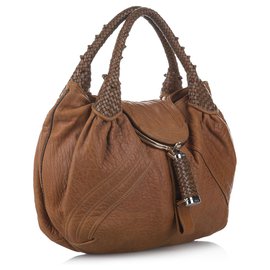 Fendi-Fendi Brown Spy Leather Hobo Bag-Brown