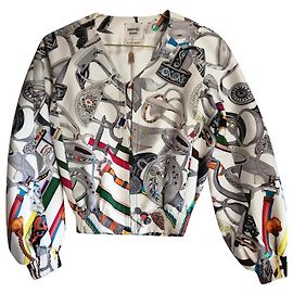 Hermès Bomber Steigbügel Wettbewerb auf Twill Aus weiß
