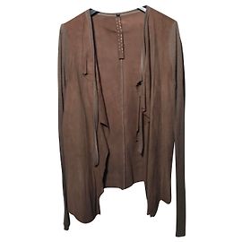 Autre Marque Isaac Sellam Brown Nubuck Leather Asymmetric Jacket 38 Brown