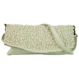 Bolsa de mão para bolsa de ombro de couro branco Tosca Blu e aba com aba de noite Branco