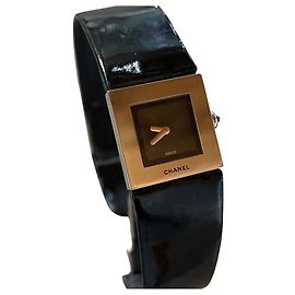 Relógio Chanel Mademoiselle Aço Preto Pulseira de Couro Preto