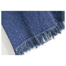 Fendi-Vintage Rhinestone Trim Denim Skirt-Blue