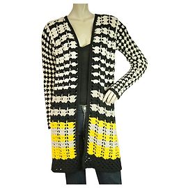 MISSONI 100% Wool Knit Black White Yellow Stripes Long Open Front Cardigan s 42 Multiple colors