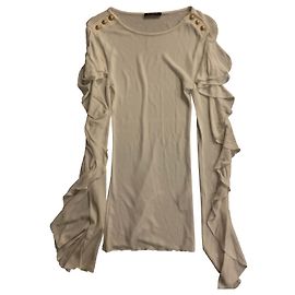 Top Balmain blanc à manches longues en viscose Blanc