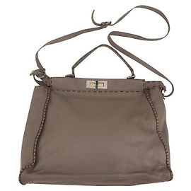 Fendi Peekaboo Leather Handbag Khaki Khaki