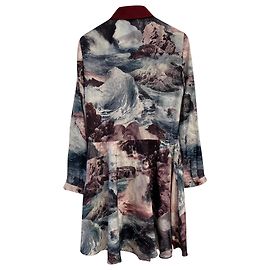 Carven Vestido com camisa esculpida cor de vinho e milticolour 100% soie Azul Multicor Bordeaux Azul claro