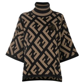 Fendi-FENDI WIDE NECK SWEATER CAPE PONCHO SWEATER 36fr 40IT UK8 USA-Brown