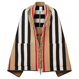 BURBERRY CAPE PONCHO jacquard laine cachemire CUIR Comme Neuf SOULD OUT Beige