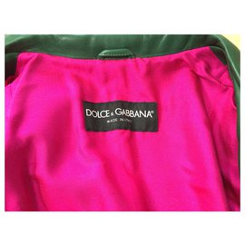 Dolce & Gabbana-leather trimmed coat-Pink,Green