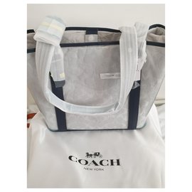 Coach-Coach Small Ferry Tote in Signature Clear Canvas-Blue,Navy blue,Silver hardware