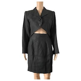 Hermès Tailleur Jupe Hermes en Lin noir Noir