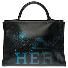 Hermès-Saco bonito de Hermes Kelly 35 em caixa preta de couro personalizado "Audrey Hepburn"-Preto