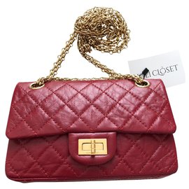 Chanel-Reedição da Chanel 2.55 Mini saco, vermelho e ouro brilhante hw-Vermelho