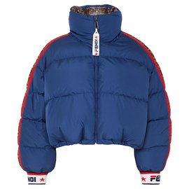 Fendi-Doudoune FENDI X FILA CROPPED COURTE REVERSIBLE FEMME LOGO FF SIZE L-Bleu