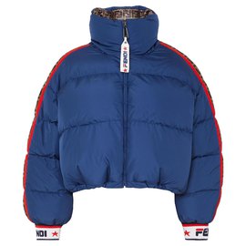 Fendi-Down jacket FENDI X FILA CROPPED SHORT REVERSIBLE WOMEN LOGO FF SIZE L-Blue