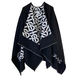 BURBERRY TB London Monogramm Jacquard Poncho Cape SCHWARZ WEISS UMKEHRBAR Schwarz