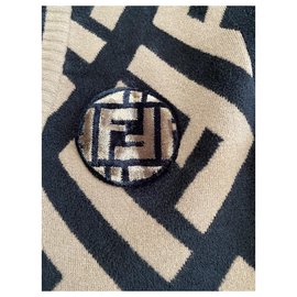 Fendi-FENDI V NECK SWEATER WITH FF LOGO 36fr-Brown
