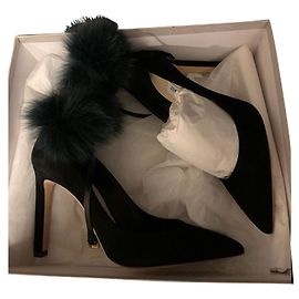 Jimmy Choo mit grünem abnehmbarem Fell Schwarz