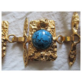 Burma-Bracelet manchette pierres.-Bijouterie dorée
