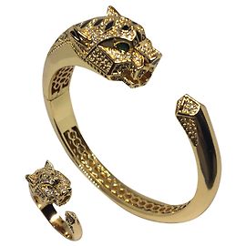 Autre Marque Panther Schmuck Set Schwarz Weiß Grün Gold hardware