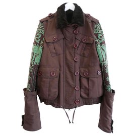 Dior-SS05 Knit Sleeve Fur Lined Jacket-Brown