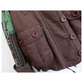 Dior-SS05 Knit Sleeve Fur Lined Jacket-Brown