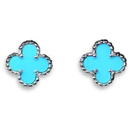 Van Cleef & Arpels Sweet Alhambra pendientes de turquesa y oro blanco Azul