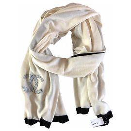 Écharpe Chanel en soie couleur eggshell Blanc cassé