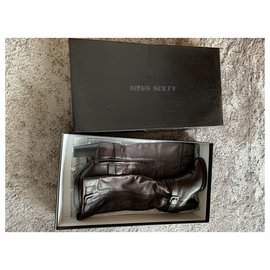 Miss Sixty-Miss Sixty boots in brown leather, HIGH, in excellent condition-Dark brown