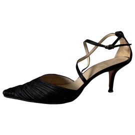 Christian Louboutin-Black satin sandals-Black