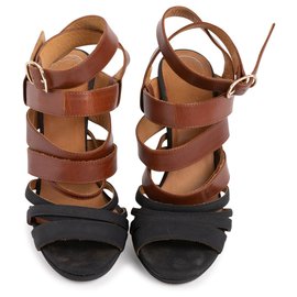 Dries Van Noten-2 tone leather sandals-Brown,Black