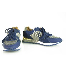 Louis Vuitton-Louis Vuitton Run Away Blue Epi Kalbsleder Textile Sneakers mit Kalbslederfell 36,5-Blau