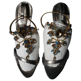Le Silla Le Chair Sandals Silvery Leather 39IT Silvery