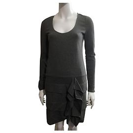 Vestido Patrizia Pepe cinza de viscose com babado Cinza