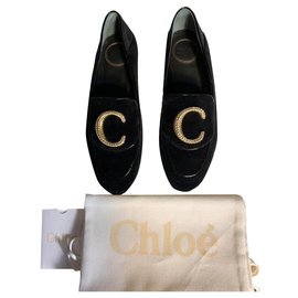 Chloé-Chloé Convertible Moccasins in velvet and crystals-Black