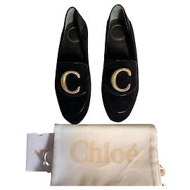 Mocassini convertibili Chloé in velluto e cristalli Nero