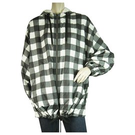 Dolce & Gabbana-Dolce & Gabbana Black White Gingham Trench Rain Mac Jacket Hood Coat size 36-Black,White