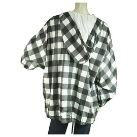 Dolce & Gabbana-Dolce & Gabbana Black White Gingham Trench Rain Mac Jacket Hood Coat size 36-Black,White