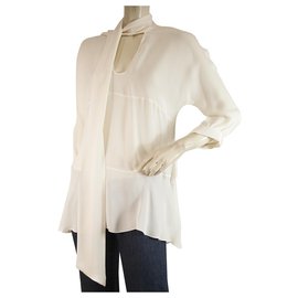 Dondup-Dondup Off White Ecru 100% Silk Long Blouse Top with Scarf size 42-Beige