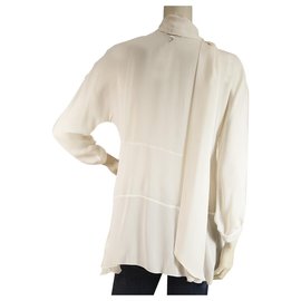 Dondup-Dondup Off White Ecru 100% Silk Long Blouse Top with Scarf size 42-Beige