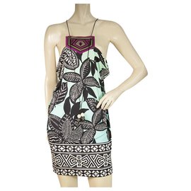 Matthew Williamson-Matthew Williamson Mini robe d'été en soie à imprimé ethnique sans manches licou taille 8-Multicolore