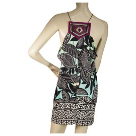 Matthew Williamson-Matthew Williamson Mini robe d'été en soie à imprimé ethnique sans manches licou taille 8-Multicolore