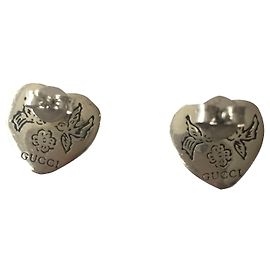 Boucles d'oreilles Gucci Blind for Love cœurs gravés argent Argenté