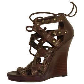 Dolce & Gabbana-D&G Gladiator studded sandals with wedge-Brown