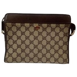 Gucci Ophidia GG Monogram Brown Cloth Handbag Brown