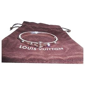 Louis Vuitton 18K Gold Diamond Clous Bangle Bracelet Silvery